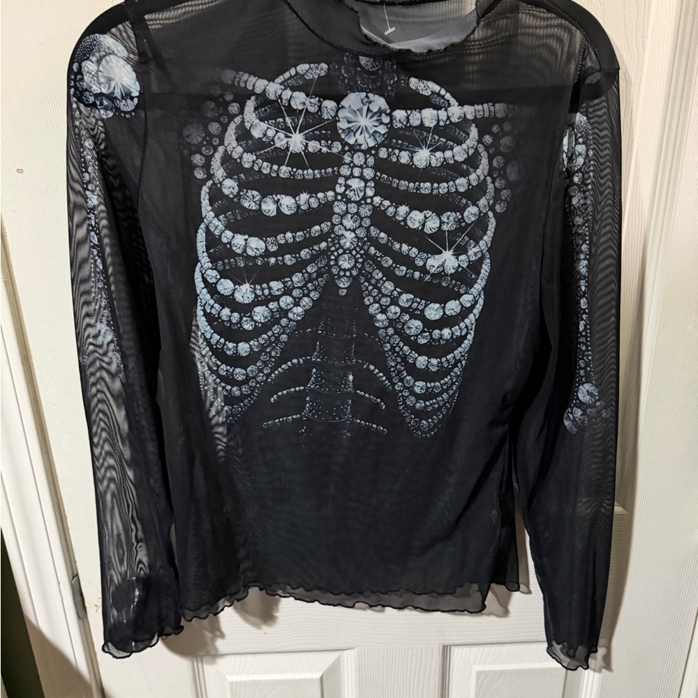 ❣️❄️Gothic Black Skeleton Design Sheer Blouse